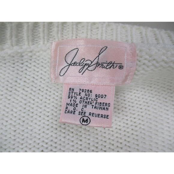 VINTAGE Cottage GrannyCore Cardigan Sweater Medium Embroidered Floral Chunky Y2K - Picture 11 of 13